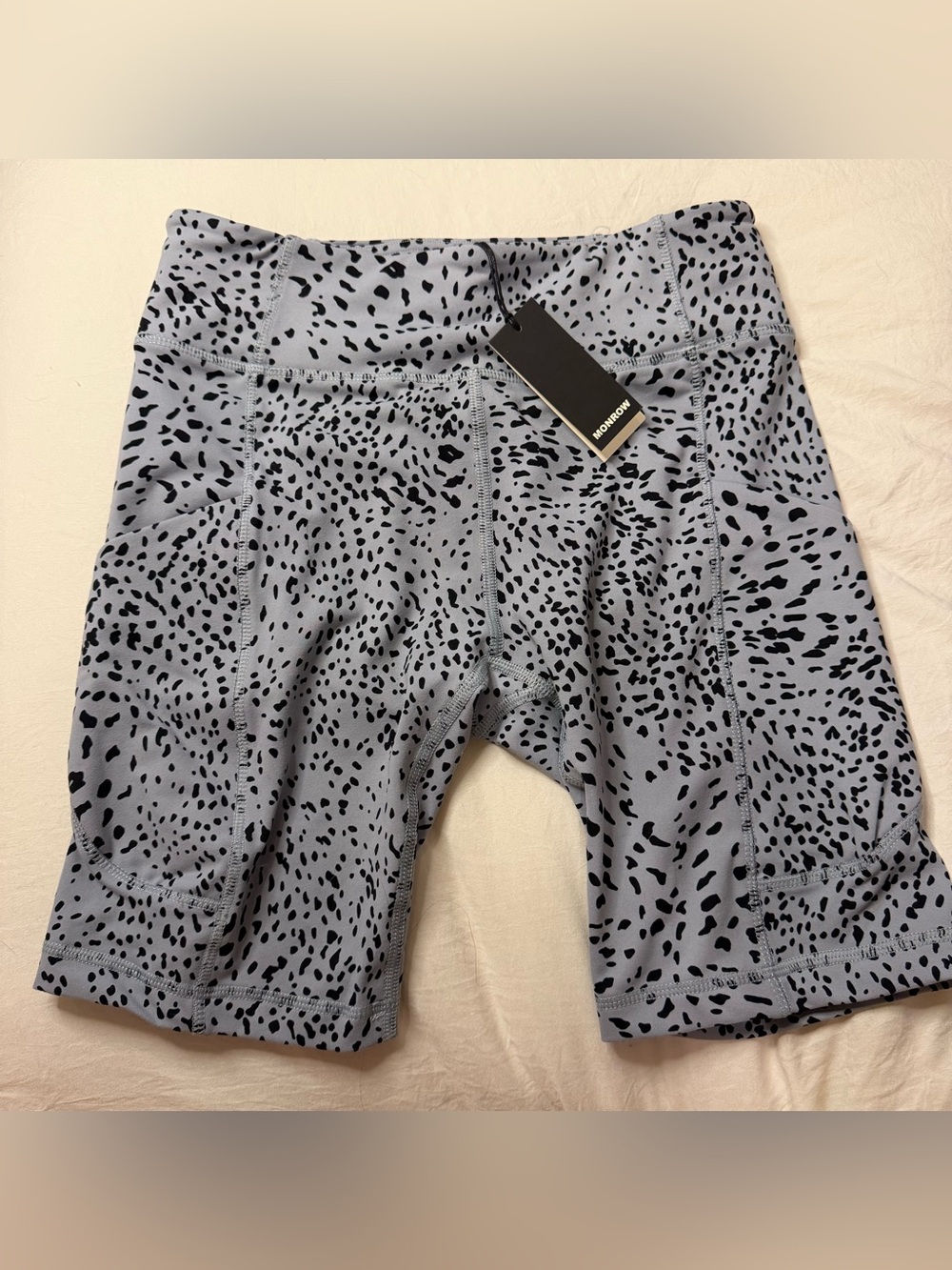 338 Monrow Gray & Black Leopard Print Biker Shorts - Size S